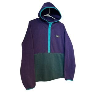 Vintage 90’s L.L. Bean Hoodie Knit Fleece 1/4 snap closing color block size XL